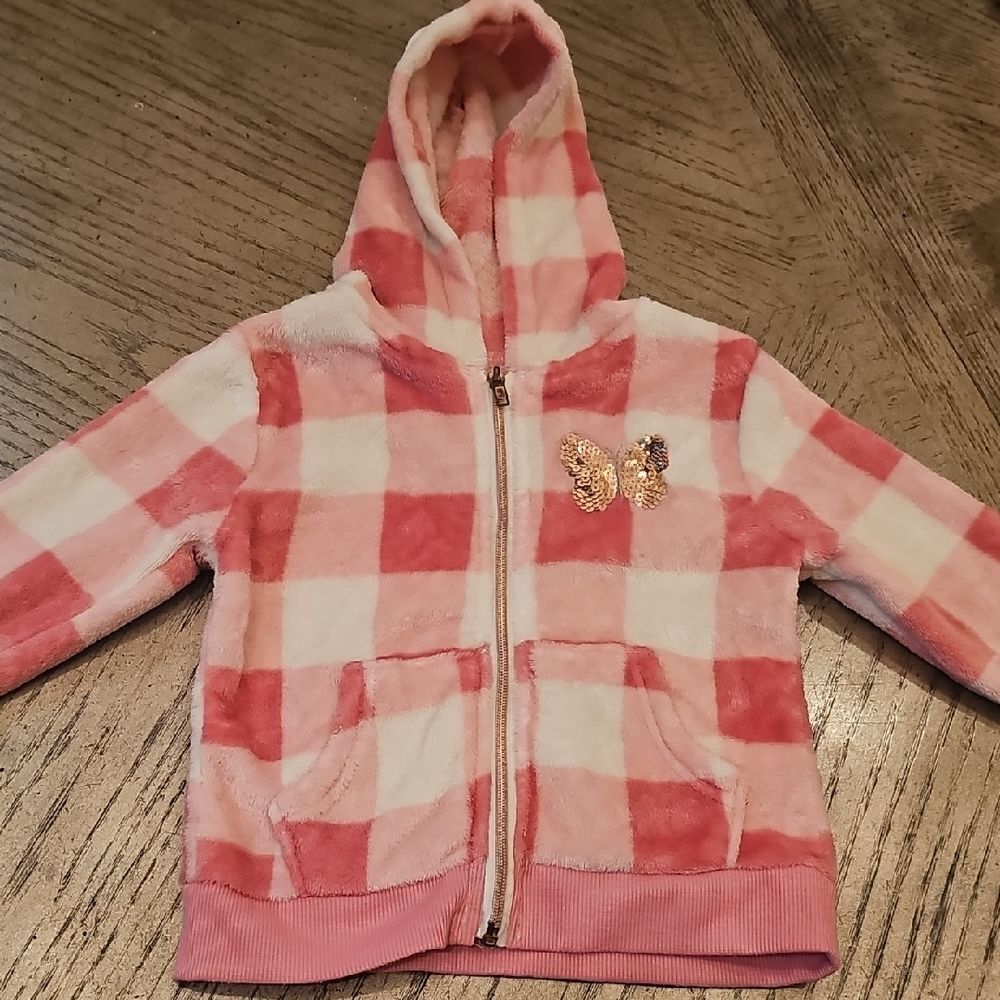 Pink and White Checkered Kids Hoodie Size 4T
